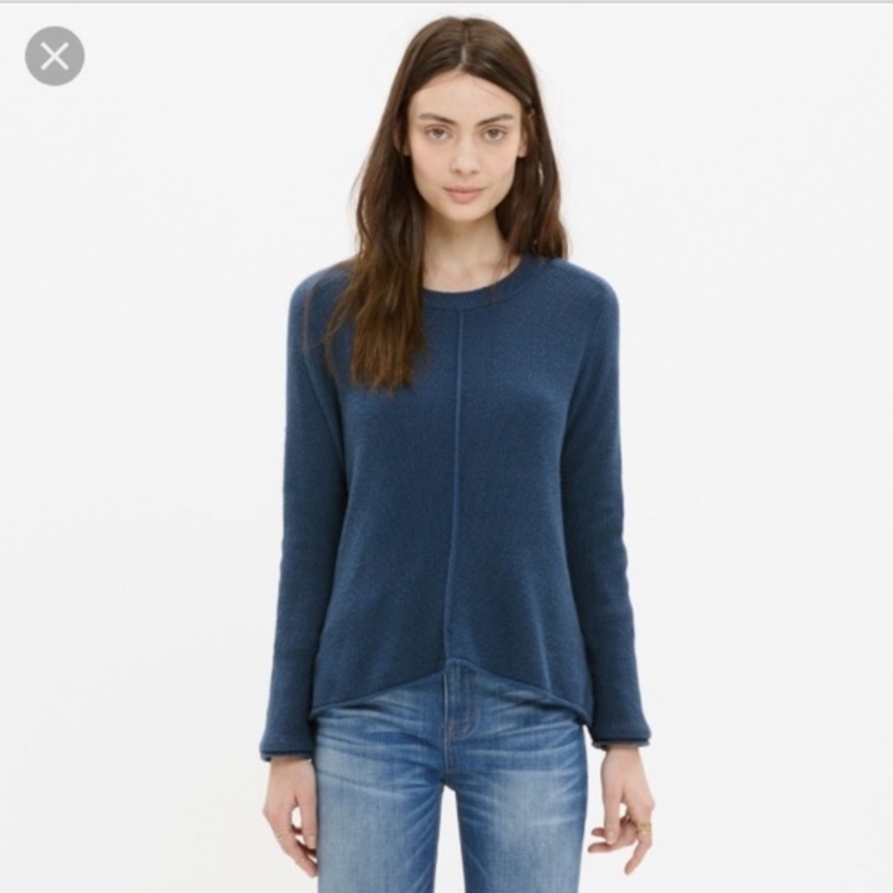 Madewell | Just Right Hi-lo Pullover Textured Sweater Lightweight Blue